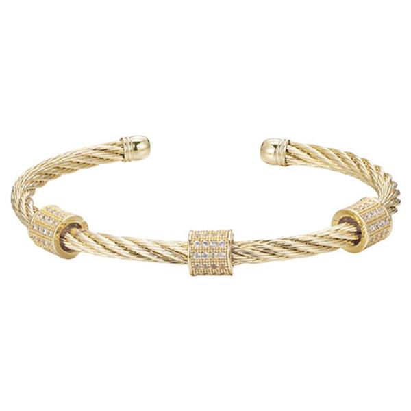 TRIPLE CZ BAR ON FLEXIBLE STEEL CABLE BRACELET