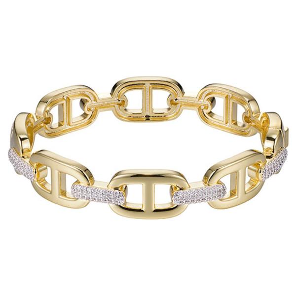 TWO TONE PUSH LOCK CZ BANGLE BRACELET