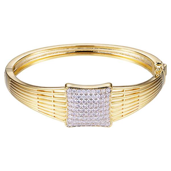 TWO TONE CZ PUSH LOCK BANGLE BRACELET