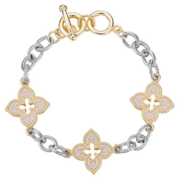TWO TONE CZ FLOWER STATIONS BRACELET