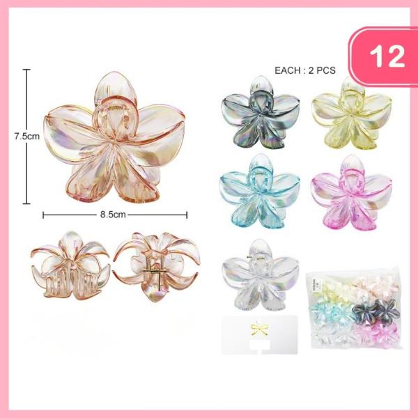 CLEAR FLOWER HAIR CLAW CLIPS (12 UNITS)