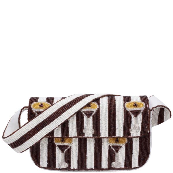 STRIPE DRINK PATTERN BEAD SHOULDER BAG