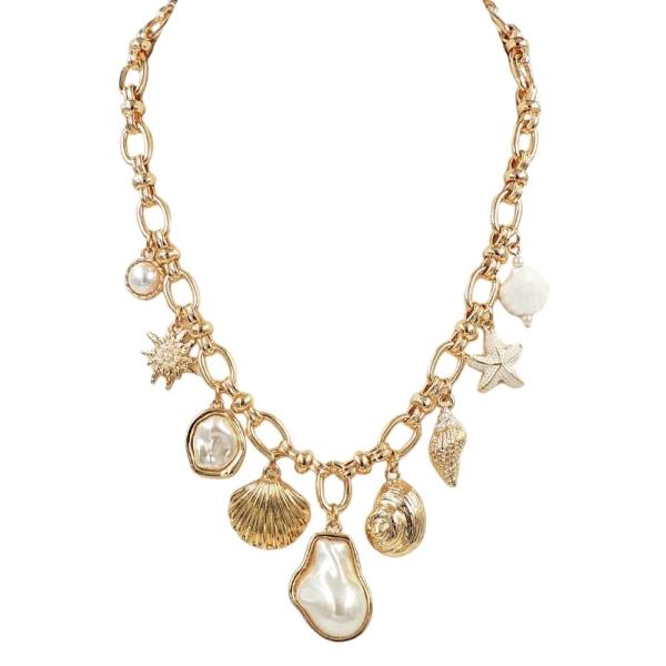 MULTI PEARL & SHELL CHARM CHAIN NECKLACE