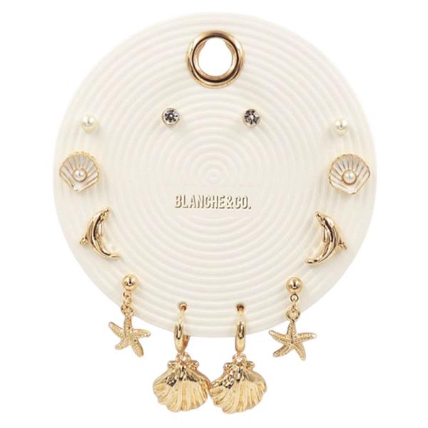 6PRS SHELL DROP PEARL EARRING SET
