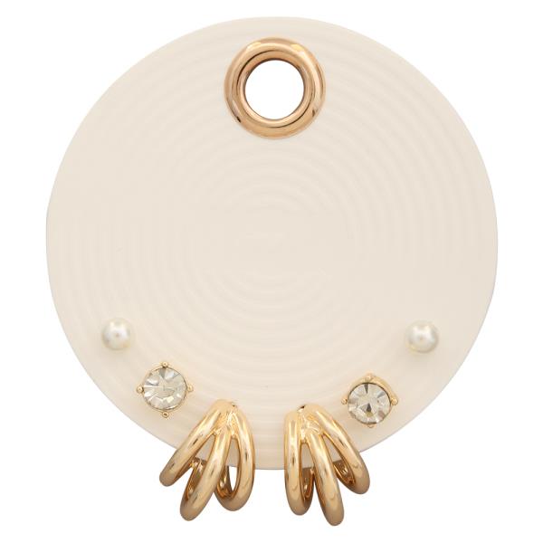 3PRS HOOP GLASS PEARL EARRING SET