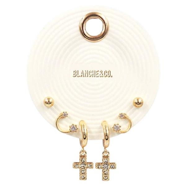 3PRS CROSS DANGLE HOOP EARRING SET