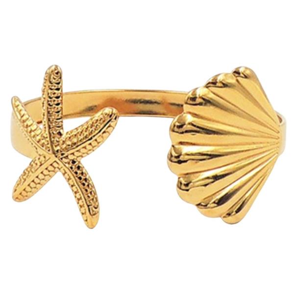STAINLESS STEEL STARFISH & SHELL CUFF BRACELET