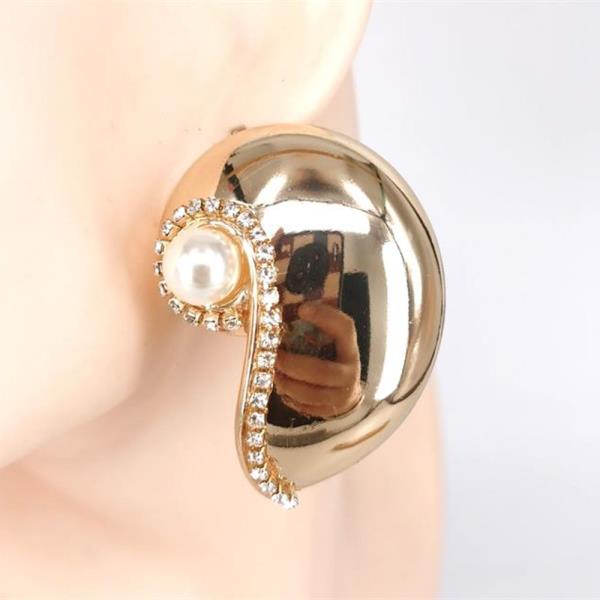 METAL RHINESTONE PEARL SHELL PUFFY STATEMENT EARRING