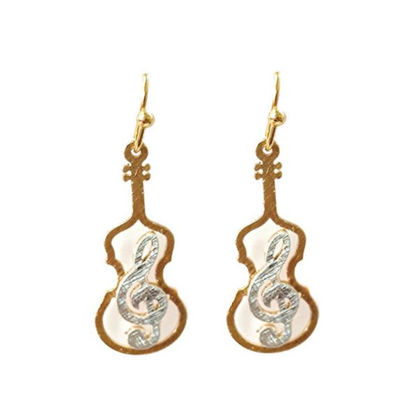 TWO TONE METAL VIOLIN DANGLE EARRING