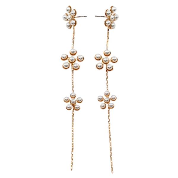 TRIPLE PEARL FLOWER LINE DANGLE EARRING