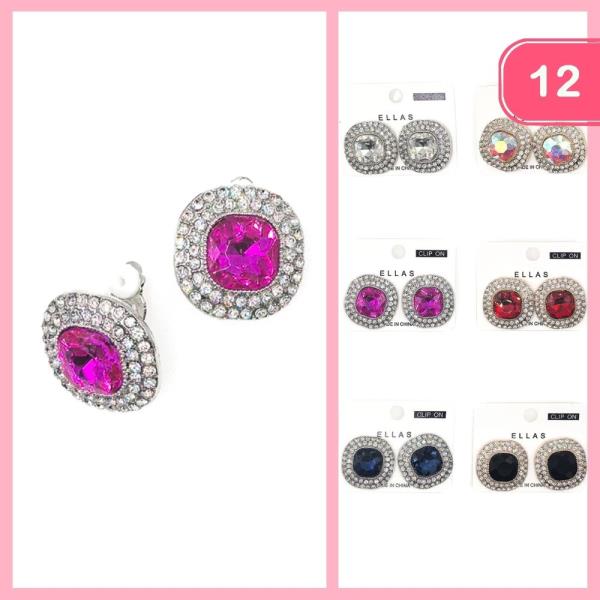 RHINESTONE CLIP ON EARRING (12 UNITS)