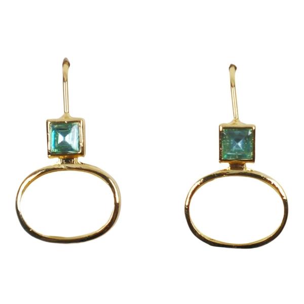 CRYSTAL STONE SQUARE OVAL LINK DROP EARRING