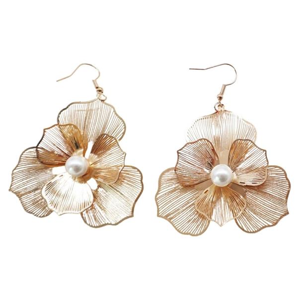 FLORAL PETAL PEARL DROP EARRING