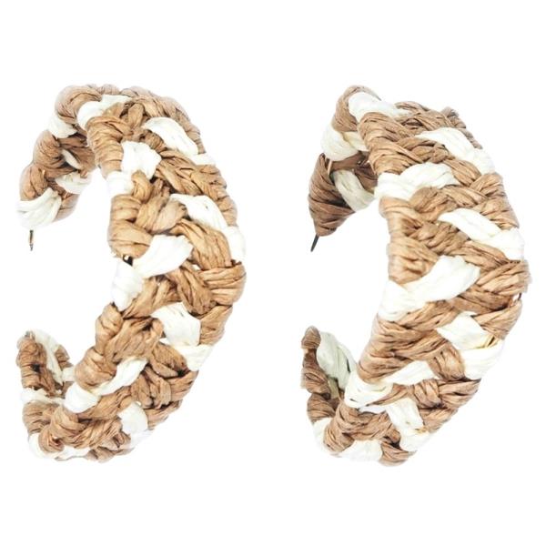 WOVEN RAFFIA ABSTRACT HOOP EARRING
