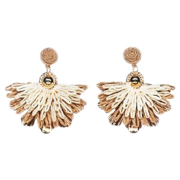 WOVEN RAFFIA FAN DROP EARRING