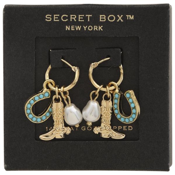 SECRET BOX GOLD DIPPED WESTERN CHARMED HOOP EARRING
