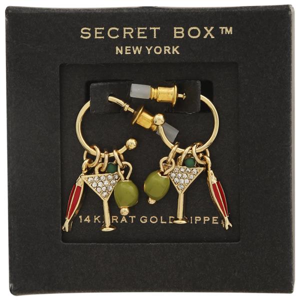 SECRET BOX GOLD DIPPED MARTINI CHARM HOOP EARRING