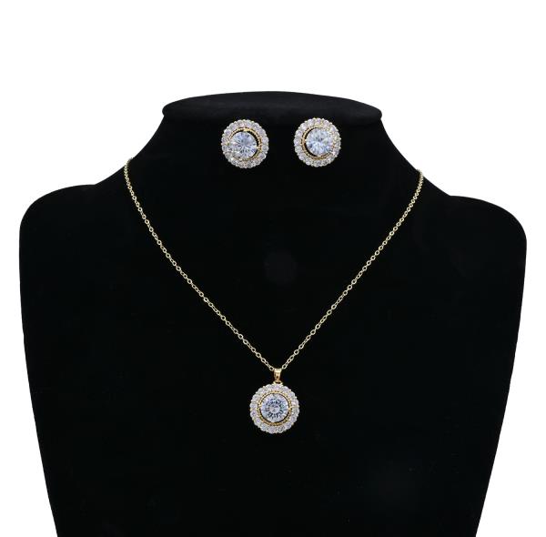 CZ ROUND FLOWER NECKLACE EARRING SET