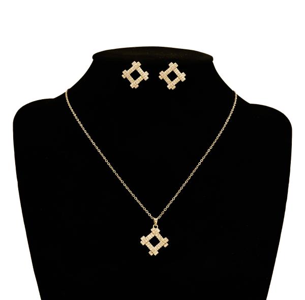 CZ ROUND SQUARE NECKLACE EARRING SET