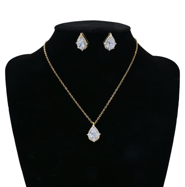 CZ TEARDROP NECKLACE EARRING SET