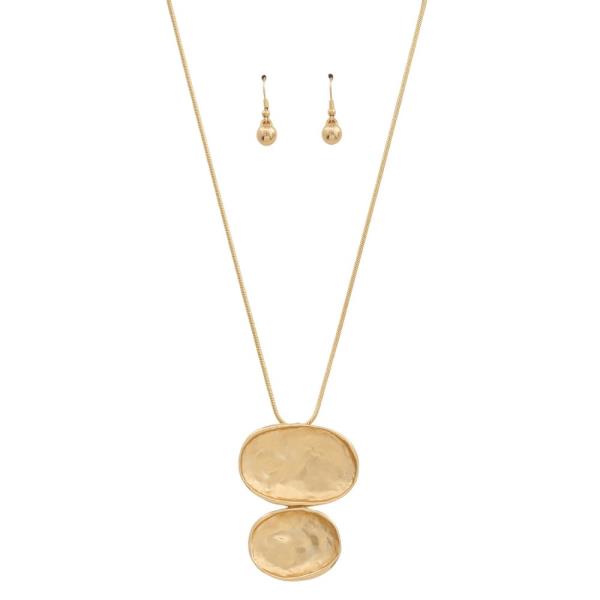 DOUBLE ROUND OVAL PENDANT NECKLACE EARRING SET