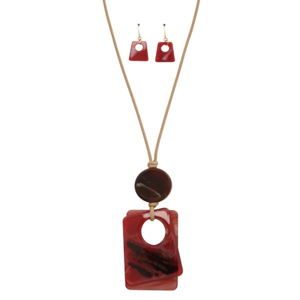 RECTANGLE RESIN PENDANT LONG NECKLACE EARRING SET