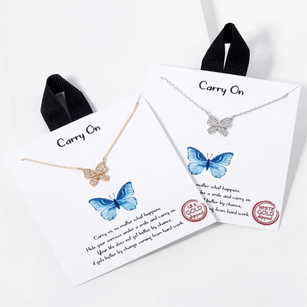 18K GOLD RHODIUM CARRY ON BUTTERFLY PENDANT NECKLACE