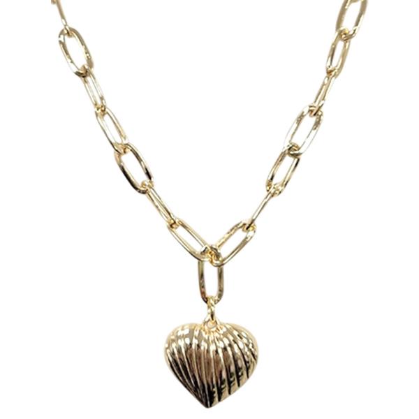 HEART TEXTURED PENDANT CHAIN NECKLACE