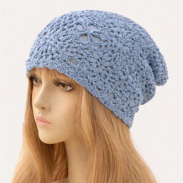 CROCHET FLOWER PATTERN SOFT BONNET BEANIE