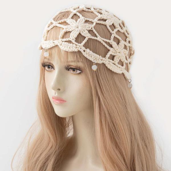 CROCHET NET PATTERN BEADED EDGE BONNET