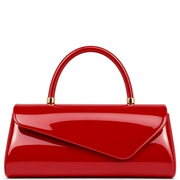 GLOSSY TEXTURED HANDLE EVENING CLUTCH BAG