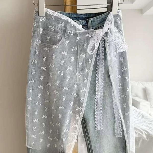 SHEER LACE FLORAL TIE SIDE WRAP SKIRT