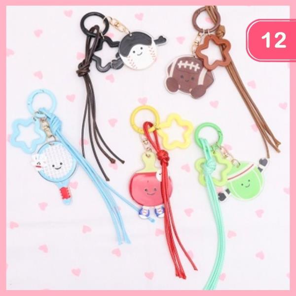 CUTE SMILEY SPORT CHARM TASSEL KEYCHAIN (12 UNITS)