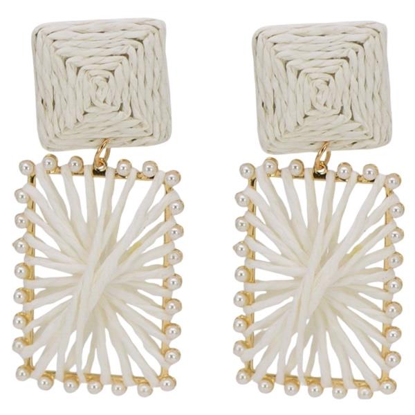 DOUBLE SQUARE RAFFIA DANGLE EARRING