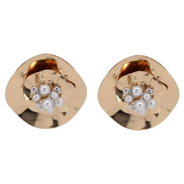 METAL PEARL CENCER FLOWER POST EARRING
