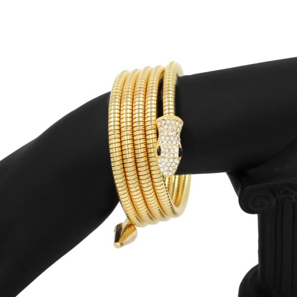 METAL RHINESTONE SNAKE SWIRL BANGLE BRACELET