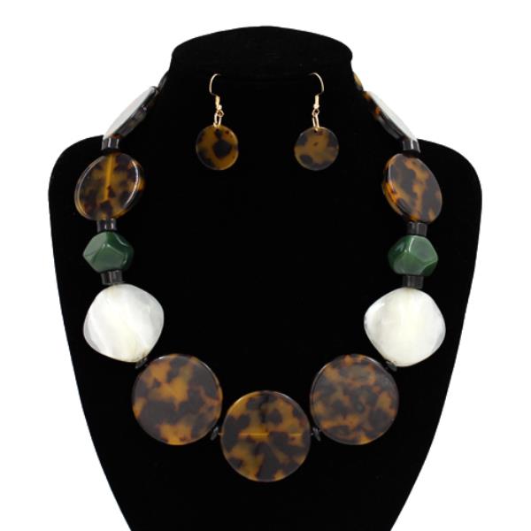 RESIN DISC BEADED STATEMENT NECKLACE