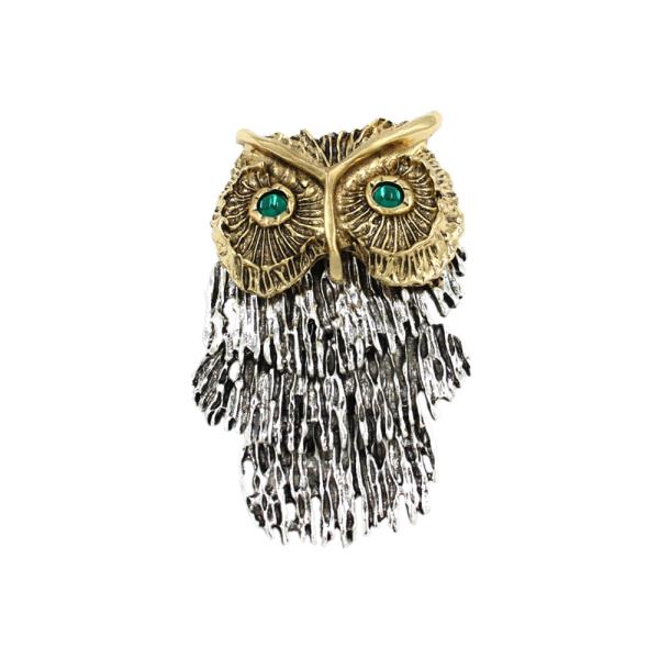 TWO TONE METAL OWL BROOCH