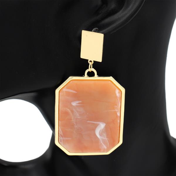 METAL RESIN SQUARE FRAME STATEMENT DANGLE EARRING