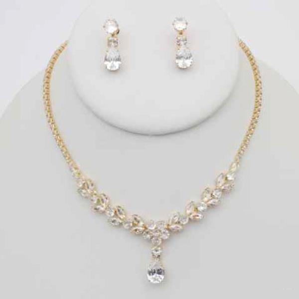 CZ STONE TEARDROP PENDANT NECKLACE EARRING SET