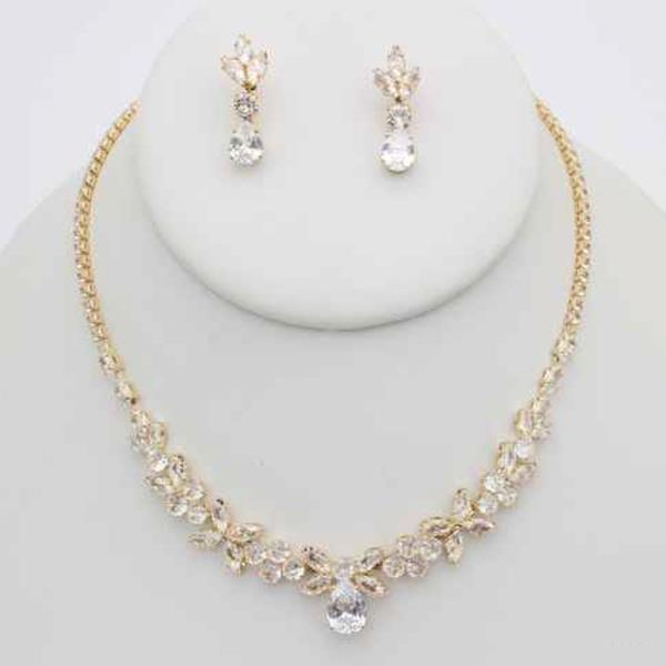 CZ STONE FLORAL NECKLACE EARRING SET