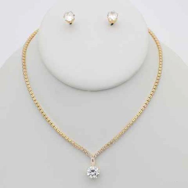 CZ STONE PENDANT NECKLACE EARRING BRACELET SET