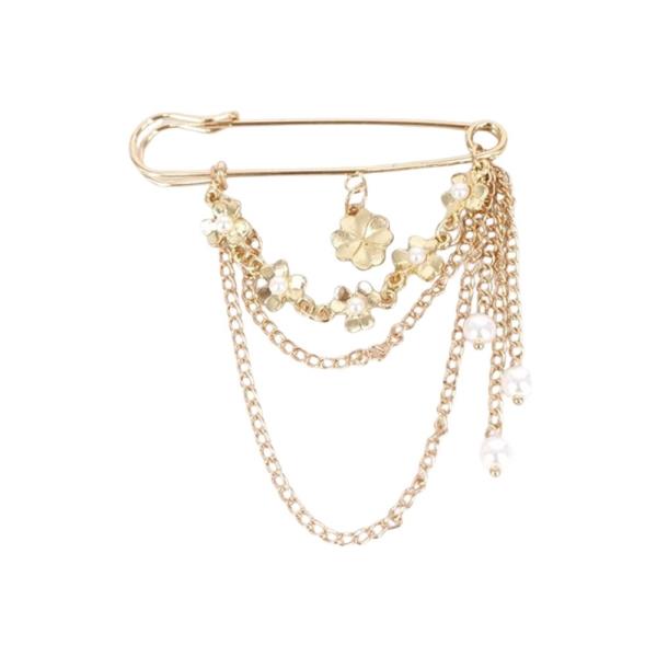 METAL CHAIN LAYERED BROOCH