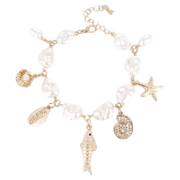 SEALIFE FISH SHELL METAL MULTI CHARM STRETCH BRACELET