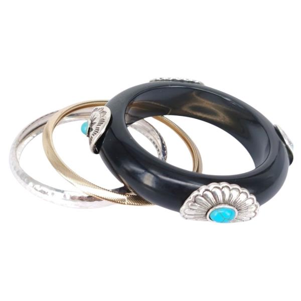 RESIN METAL MIX BANGLE BRACELET SET