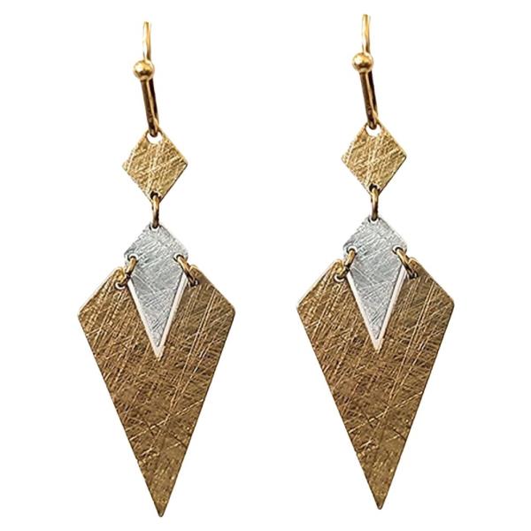BRASS METAL LAYERED DIAMOND DROP EARRING