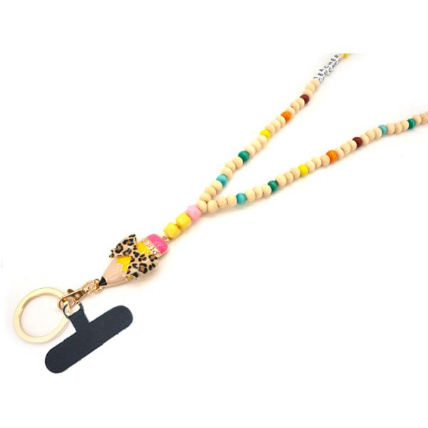 BEAD MULTI STRAND LANYARD PHONE HOLDER NECKLACE