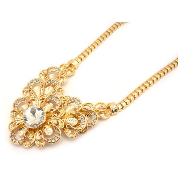 METAL RHINESTONE FLOWER CHAIN NECKLACE