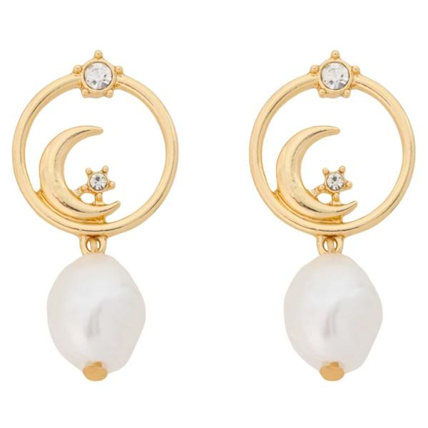 METAL MOON STAR PEARL DROP EARRING