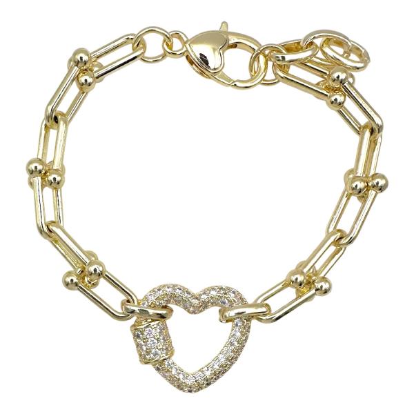 CZ PAVE HEART LINK BRACELET